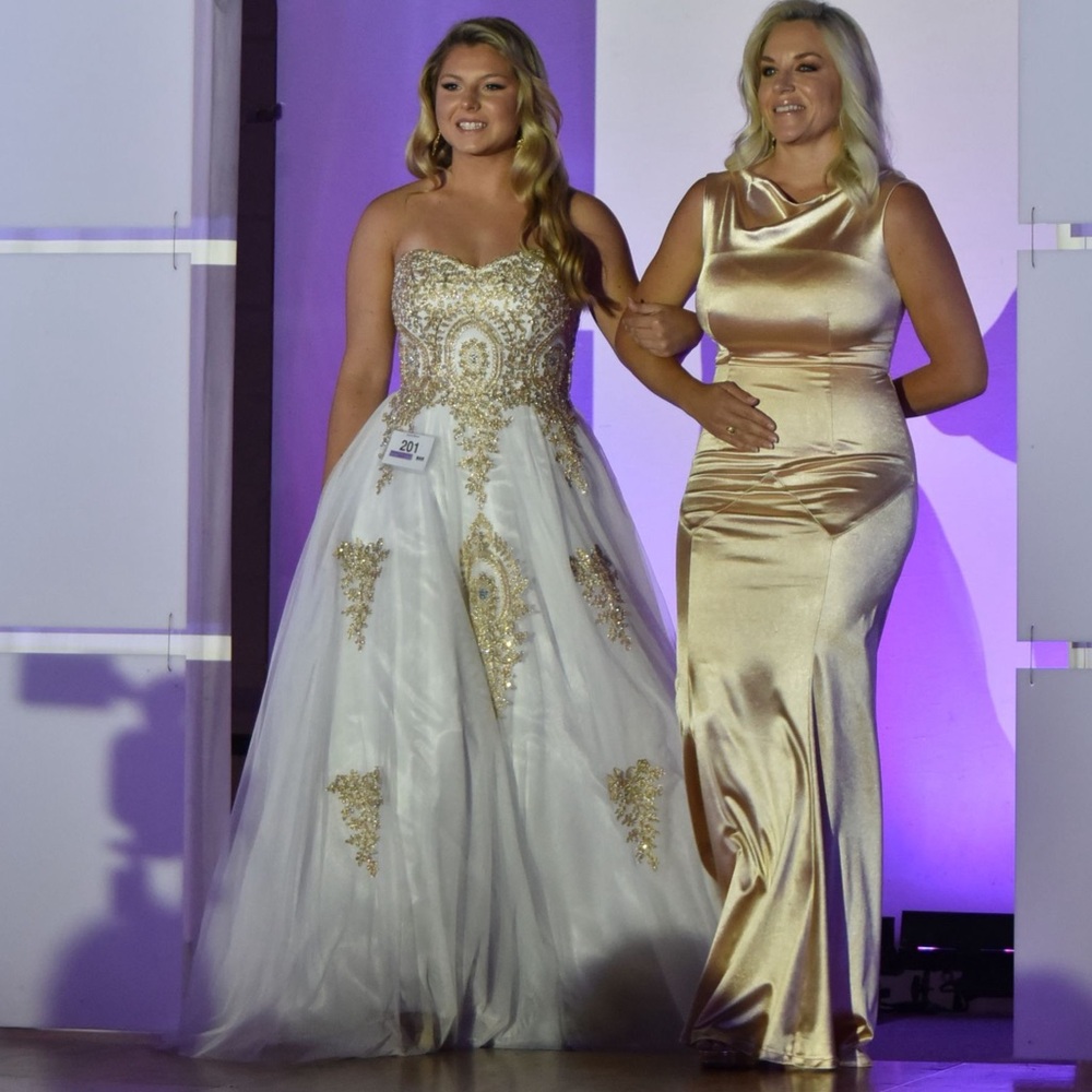 Prom/Pageant Dress Gold and White Embellished Gown